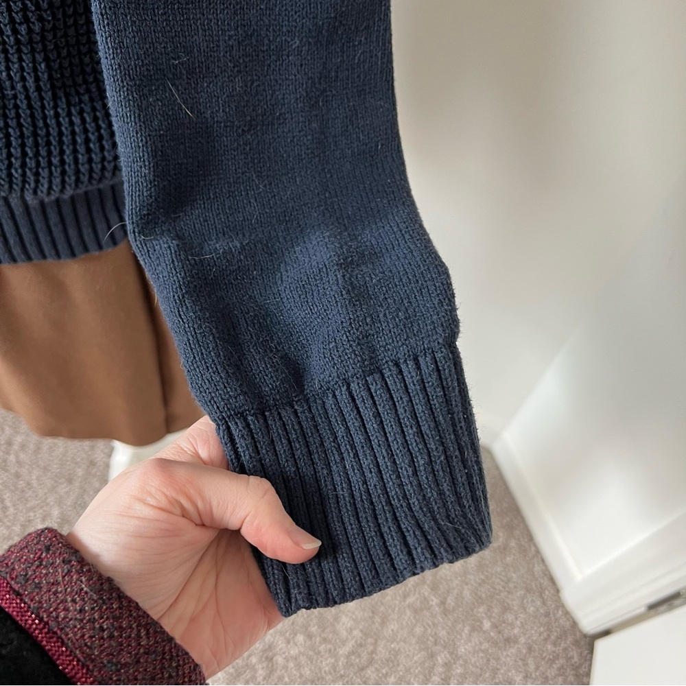 Banana Republic 100% Cotton Dark Navy Blue Waffle Knit 3/4 Zip Pullover 🧵 - Picture 3 of 10